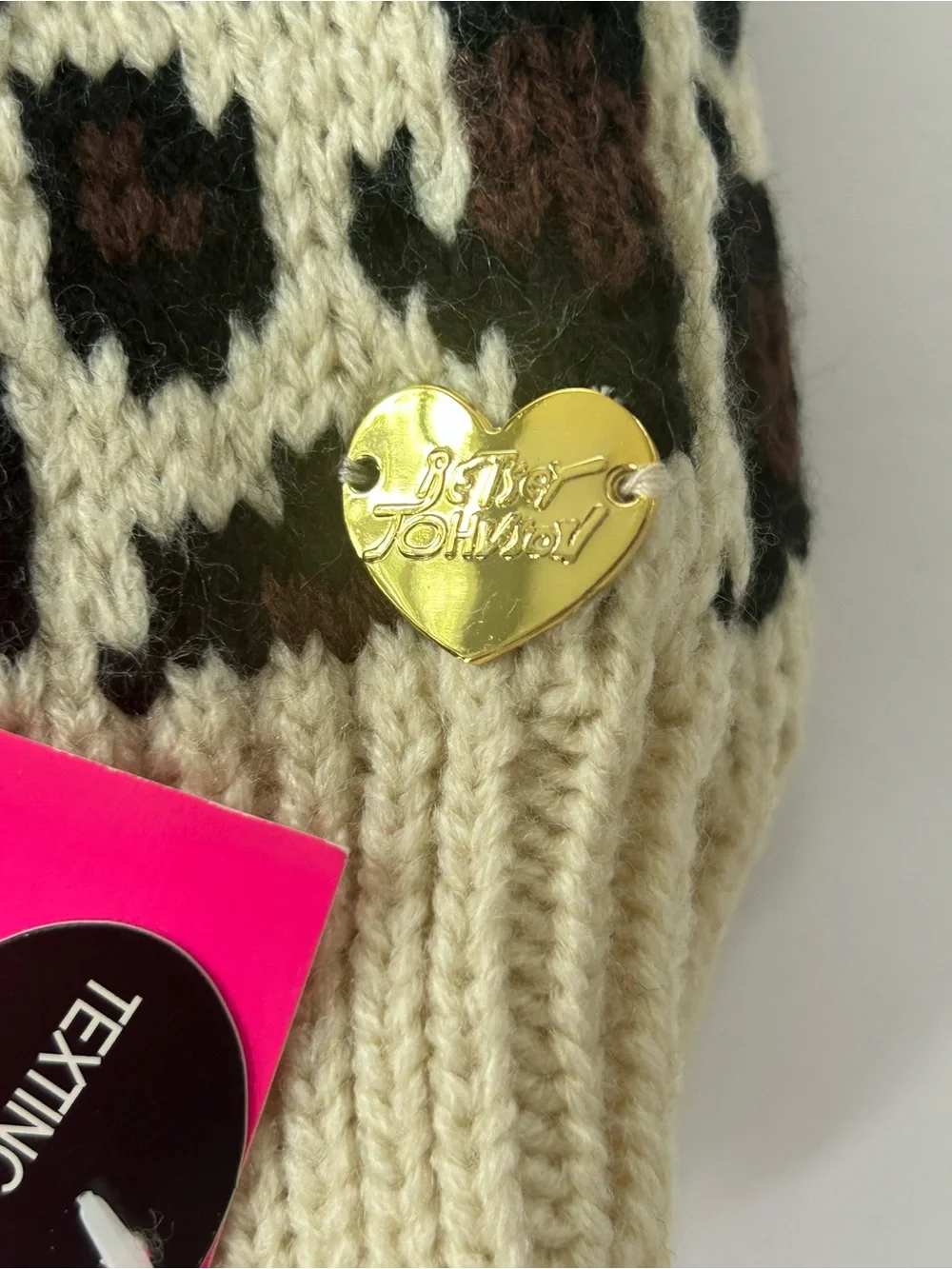 Betsey Johnson Cream Leopard Print Fingerless Gloves